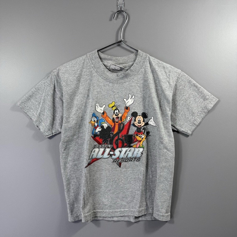 Disney Shirt Kids Small Gray Graphic All-Star Resorts Mickey Donald Goofy Pluto